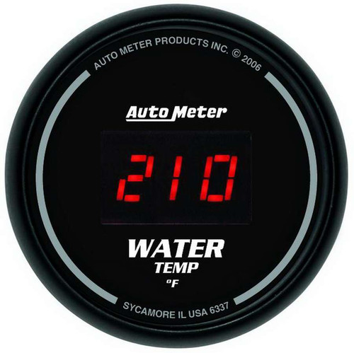Water Temperature Gauge - Sport-Comp - 0-300 Degree F - Electric - Digital - 2-1/16 in Diameter - Black Face - Each
