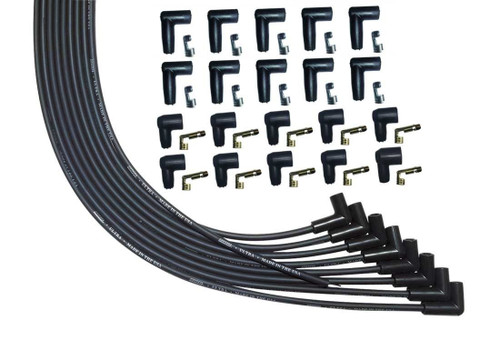 Spark Plug Wire Set - Ultra - Spiral Core - 8 mm - Black - 90 Degree Plug Boots - HEI / Socket Style - Universal 8-Cylinder - Kit