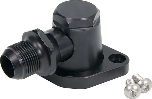 Water Neck - 90 Degree - 16 AN Male Inlet - Swivel - O-Ring - Hardware Included - Billet Aluminum - Black Anodized - Chevy V8 - Each