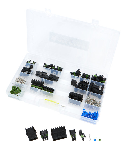 Electrical Connector - Master Kit - Weather Pack Sealed Connector - Case / Connectors / Pins / Pin Holsters / Seals - 1-6 Pin - Kit