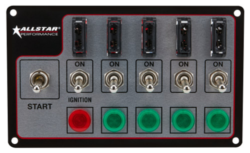 Switch Panel - Dash Mount - 4 x 7 in - 4 Toggles / 1 Ignition / 1 Momentary Toggle - Fused - Kit