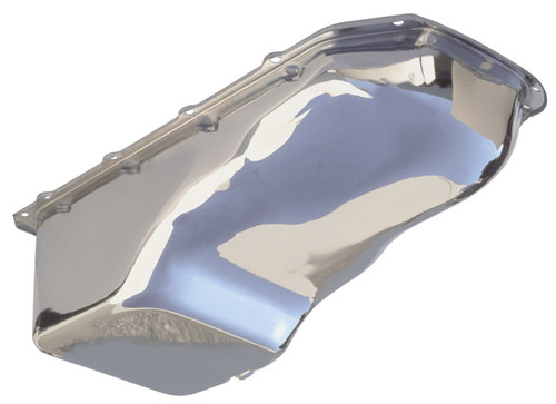 Engine Oil Pan - OEM Style - Rear Sump - 4 qt - Stock Depth - Steel - Chrome - Pontiac V8 - Each