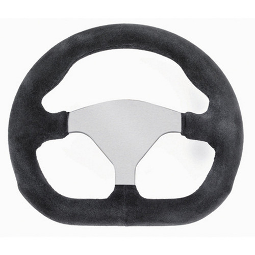 Steering Wheel - Suede Series - 10 x 9 in Diameter - D-Shaped - Flat - 3-Spoke - Black Leather Grip - Aluminum - Natural - Each