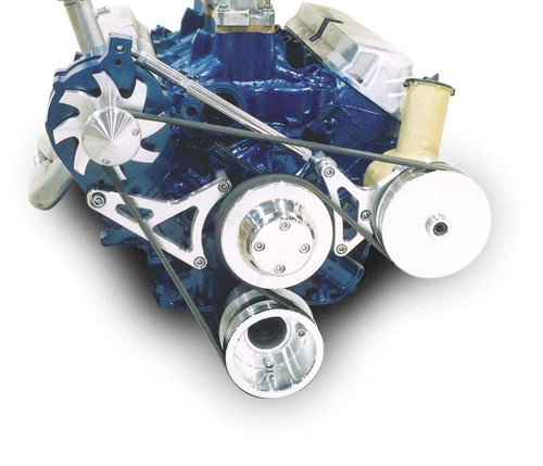 Power Steering Pump Bracket - Deluxe - Driver Side Mount - Aluminum - Clear Powder Coat - Small Block Ford - Kit