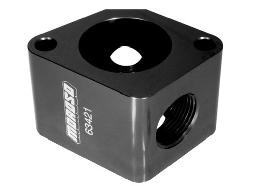 Water Neck Manifold - 2-5/16 in Tall - 1 in NPT Female x 1/2 in NPT Female x Dual 1/4 in NPT Female - Aluminum - Black Anodized - Chevy V8 - Each