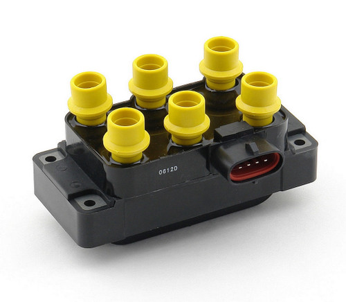 Ignition Coil Pack - Super Coil - 0.500 ohm - Female Socket - 35000V - 6-Tower - Horizontal Harness - Yellow / Black - Ford V6 - Each