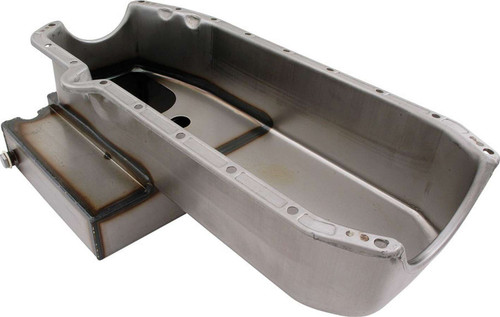 Engine Oil Pan - Claimer Pan - Rear Sump - 6 qt - 7 in Deep - Kick Out - Steel - Natural - Small Block Chevy - Each