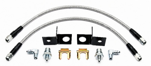 Brake Hose Kit - Flexline - DOT Approved - 18 in - 3 AN Hose - 3 AN Straight Inlet - 3 AN Straight Outlet - Fittings / Hardware - Braided Stainless - Rear - Ford Mustang 2005-14 - Kit
