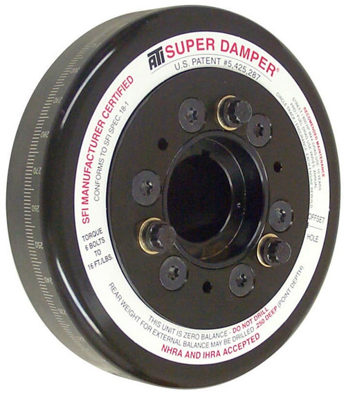 Harmonic Balancer - Super Damper - 6.325 in OD - SFI 18.1 - Aluminum / Steel - Black - Internal Balance - Pontiac 4-Cylinder - Small Block Chevy - Each