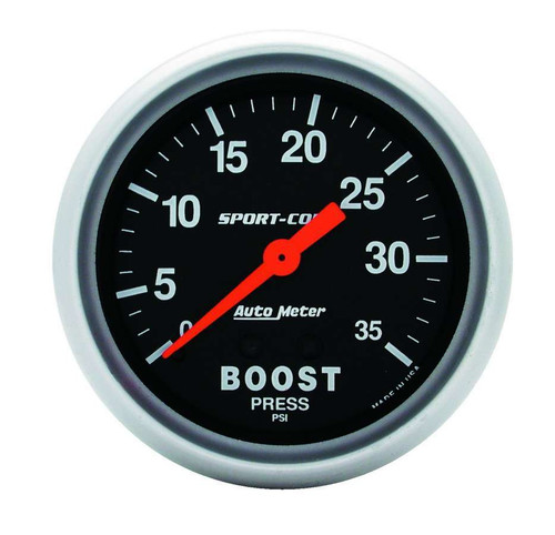 Boost Gauge - Sport Comp - 0-35 psi - Mechanical - Analog - 2-5/8 in Diameter - Black Face - Each