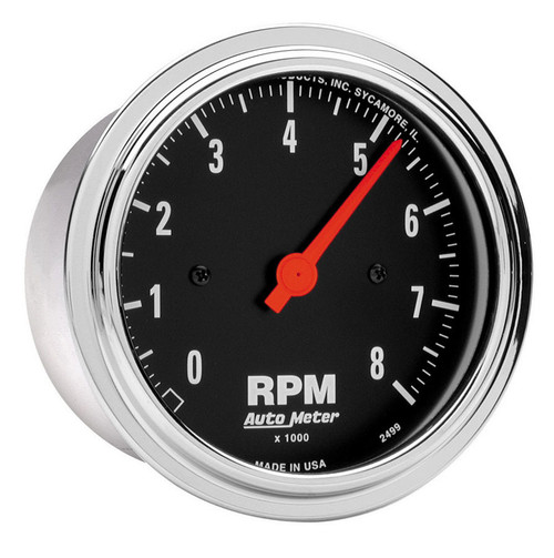 Tachometer - Traditional Chrome - 8000 RPM - Electric - Analog - 3-3/4 in Diameter - Dash Mount - Black Face - Each