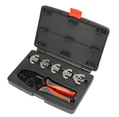 Wire Crimping Tool - Quick Change - Ratcheting Mechanism - Cushion Grip - Case / Dies - Steel - Black Oxide - Kit