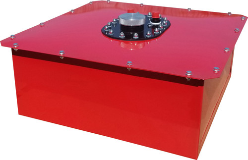Fuel Cell and Can - Circle Track - 8 gal - 19 in Wide x 19 in Deep x 8 in Tall - 8 AN Male Outlet - 8 AN Male Vent - Steel - Red Powder Coat - Each