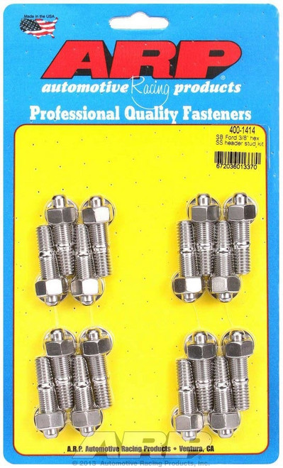 Header Stud - 3/8 in Diameter - 1.67 in Long - Hex Nuts - Stainless - Polished - Ford - Set of 16