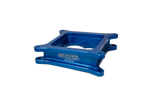 Carburetor Spacer - 2 in Thick - Open - Square Bore - 4 Degree Angled Left / Back - Aluminum - Blue Anodized - Each Carburetor Spacer - 2 in Thick - Open - Square Bore - 4 Degree Angled Left / Back - Aluminum - Blue Anodized - Each