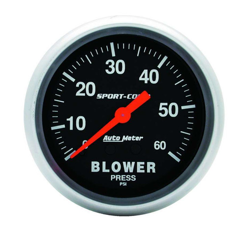 Blower Pressure Gauge - Sport-Comp - 0-60 psi - Mechanical - Analog - 2-5/8 in Diameter - Black Face - Each