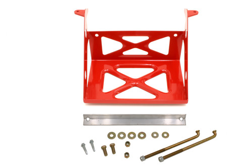 Battery Tray - 10.75 in Length x 7 in Wide x 7.813 in Height - Frame Hooks - Hardware Included - Steel - Red Powder Coat - Kit