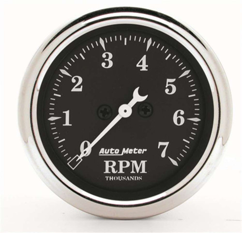 Tachometer - Old Tyme Black - 7000 RPM - Electric - Analog - 2-1/16 in Diameter - Dash Mount - Black Face - Each