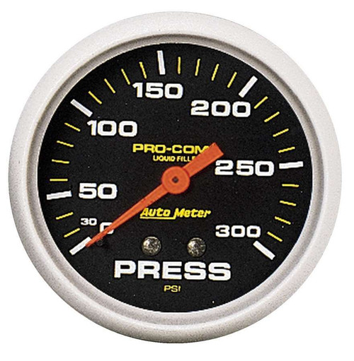 Pressure Gauge - Pro-Comp - 0-300 psi - Mechanical - Analog - 2-5/8 in Diameter - Liquid Filled - 1/8 in NPT Port - Black Face - Each