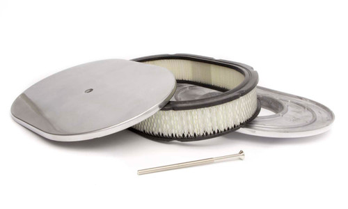Air Cleaner Assembly - Oval - 12 in Oval - 2 in Element - 5-1/8 in Carb Flange - Flat Base - Aluminum - Polished - Kit