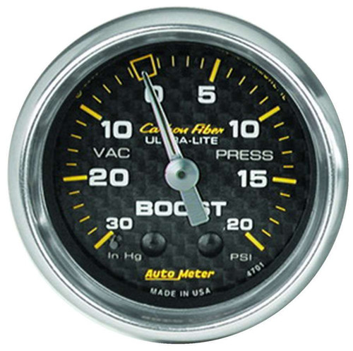 Boost / Vacuum Gauge - Hoonigan - Carbon Fiber - 30 in HG-20 psi - Mechanical - Analog - 2-1/16 in Diameter - Carbon Fiber Look Face - Each
