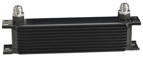 Fluid Cooler - 13 x 4.688 x 2 in - Plate Type - 10 AN Female O-Ring Inlet / Outlet - 10 AN Male Adapters - Aluminum - Black Powder Coat - Universal - Each