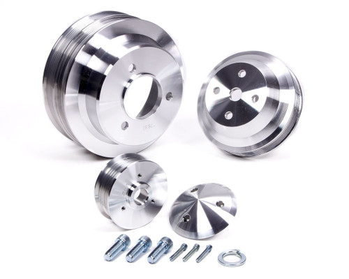Pulley Kit - High Water Flow Ratio - 6-Rib Serpentine - Aluminum - Clear Powder Coat - Long Water Pump - Big Block Chevy - Kit