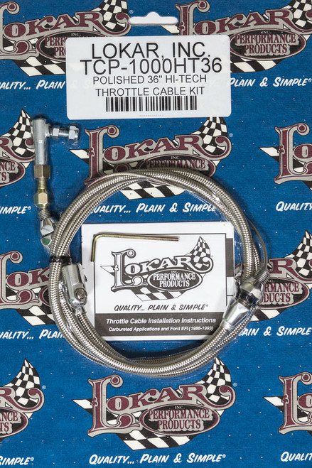 Throttle Cable - Hi-Tech - 3 ft Long - Hardware Included - Braided Stainless - Polished - Universal - Kit