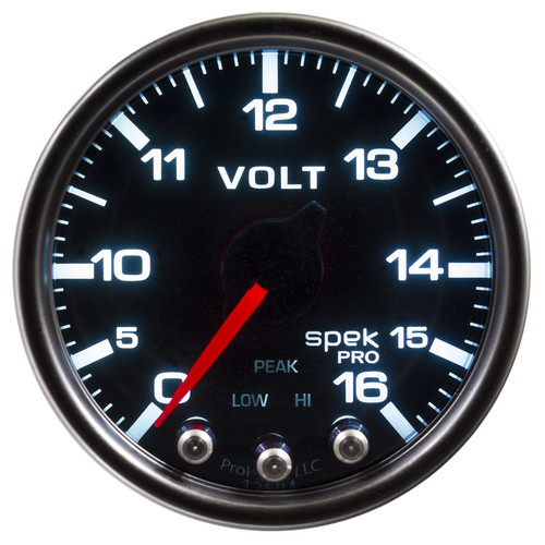 Voltmeter - Spek-Pro - Stepper Motor - 0-16V - Electric - Analog - Full Sweep - 2-1/16 in Diameter - Black Face - Each