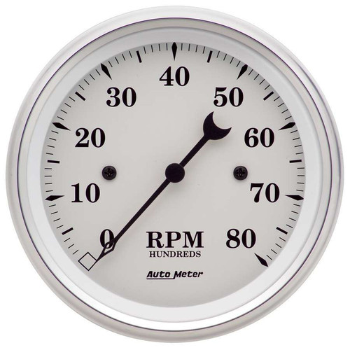 Tachometer - Old Tyme White - 8000 RPM - Electric - Analog - 3-3/8 in Diameter - Dash Mount - White Face - Each