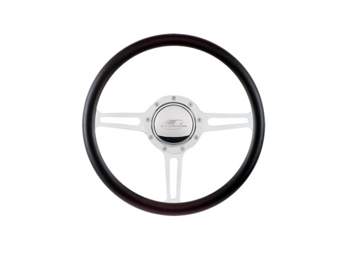 Steering Wheel - Split Spoke - 14 in Diameter - 2 in Dish - 3-Spoke - Milled Finger Notches - Aluminum - Polished - Each