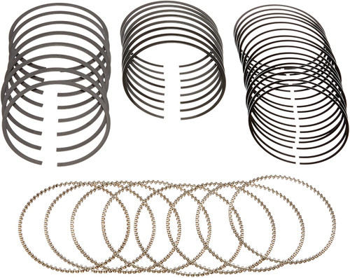 Piston Rings - 3.701 in Bore - Drop In - 1.2 x 1.5 x 3.0 mm Thick - Standard Tension - Steel - Chrome - 8-Cylinder - Kit Piston Rings - 3.701 in Bore - Drop In - 1.2 x 1.5 x 3.0 mm Thick - Standard Tension - Steel - Chrome - 8-Cylinder - Kit