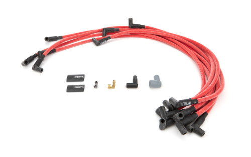Spark Plug Wire Set - High Performance - Spiral Core - 10 mm - Red - 90 Degree Plug Boots - HEI Style - Small Block Chevy - Kit