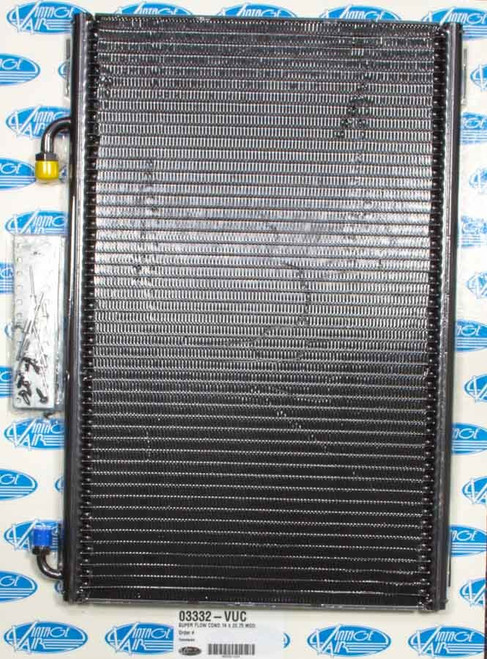 Air Conditioning Condenser - SuperFlow - Vertical - 14 x 20.75 x 0.75 in - 6 AN / 8 AN Male O-Ring Fittings - Brackets - Aluminum - Black Paint - Ford 1932 - Each