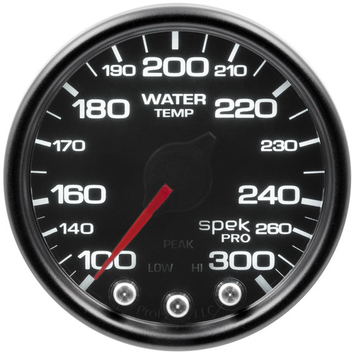 Water Temperature Gauge - Spek-Pro - Stepper Motor - 100-300 Degree F - Electric - Analog - Full Sweep - 2-1/16 in Diameter - Black Face - Each