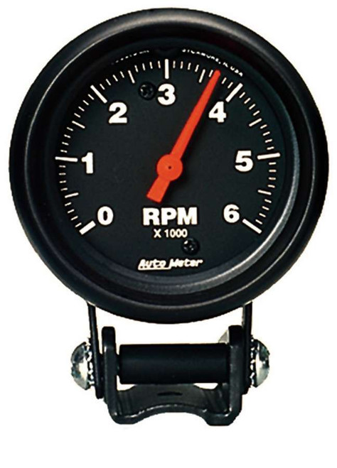 Tachometer - Z-Series - 6000 RPM - Electric - Analog - 2-5/8 in Diameter - Pedestal Mount - Black Face - Each Tachometer - Z-Series - 6000 RPM - Electric - Analog - 2-5/8 in Diameter - Pedestal Mount - Black Face - Each