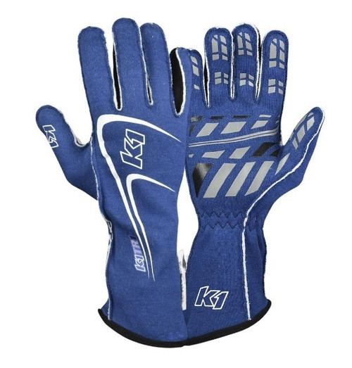 Driving Gloves - Track1 - SFI 3.3/5 - Double Layer - Nomex - Elastic Cuff - Blue - Medium - Pair