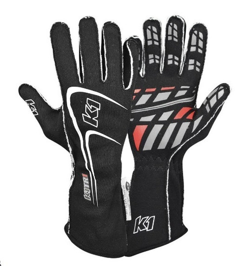 Driving Gloves - Track1 - SFI 3.3/5 - Double Layer - Nomex - Elastic Cuff - Black - X-Large - Pair