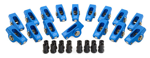 Rocker Arm - 3/8 in Stud Mount - 1.60 Ratio - Full Roller - Aluminum - Blue Anodized - Small Block Chevy - Set of 16