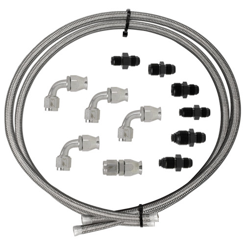 Power Steering Hose Kit - Fittings - Braided Stainless - Rubber Hose - Pump Mount Style Reservoirs - Kit