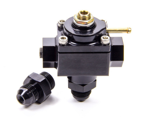 Fuel Pressure Regulator - 3 to 10 psi - In-Line - 8 AN Female O-Ring Inlet - 8 AN Female O-Ring Outlet - Aluminum - Black Anodized - Alcohol - Each Fuel Pressure Regulator - 3 to 10 psi - In-Line - 8 AN Female O-Ring Inlet - 8 AN Female O-Ring Outlet - Aluminum - Black Anodized - Alcohol - Each