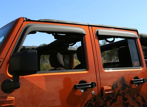 Side Window Visor - Stick-On - Front / Rear - Plastic - Matte Black - 4-Door - Jeep Wrangler JK 2007-18 - Kit Side Window Visor - Stick-On - Front / Rear - Plastic - Matte Black - 4-Door - Jeep Wrangler JK 2007-18 - Kit