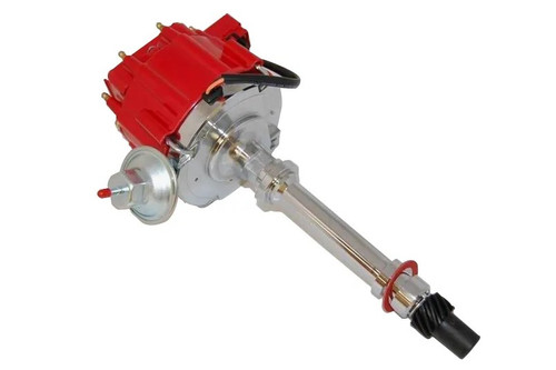 Distributor - Ready-To-Run - Magnetic Pickup - Vacuum Advance - HEI Style Terminal - Red - Chevy V8 - Each