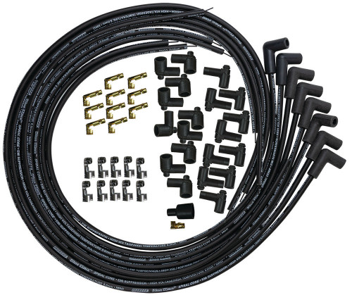 Spark Plug Wire Set - Blue Max - Spiral Core - 8 mm - Black - 90 Degree Plug Boots - HEI / Socket Style - Cut-To-Fit - V8 - Kit