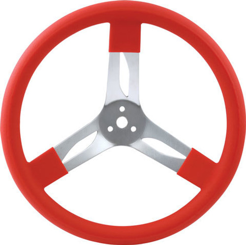 Steering Wheel - 17 in Diameter - 3 in Dish - 3-Spoke - Red Rubberized Grip - Aluminum - Natural - Each