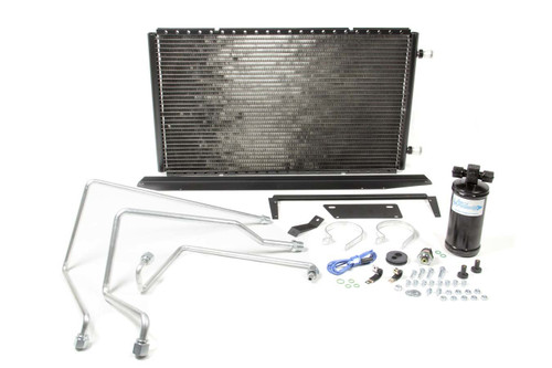 Air Conditioning Condenser and Drier - SureFit - Horizontal - 24 x 14 x 0.83 in - 6 AN / 8 AN Male O-Ring Fittings - Aluminum - Black Paint - GM Fullsize Truck 1967-72 - Kit