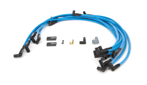 Spark Plug Wire Set - High Performance - Spiral Core - 10 mm - Blue - 90 Degree Plug Boots - HEI Style - Under Headers - Small Block Chevy - Kit
