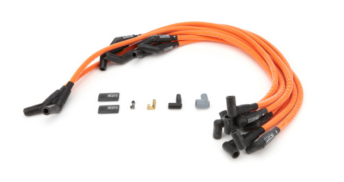 Spark Plug Wire Set - High Performance - Spiral Core - 10 mm - Orange - 90 Degree Plug Boots - HEI Style - Over Headers - Big Block Chevy - Kit