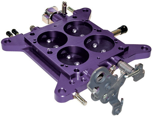 Carburetor Base Plate - Complete - Aluminum - Purple Anodized - Holley 750 CFM Vacuum Secondary Carburetors - Each Carburetor Base Plate - Complete - Aluminum - Purple Anodized - Holley 750 CFM Vacuum Secondary Carburetors - Each