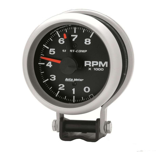 Tachometer - Sport-Comp - 8000 RPM - Electric - Analog - 3-3/4 in Diameter - Pedestal Mount - Black Face - Each